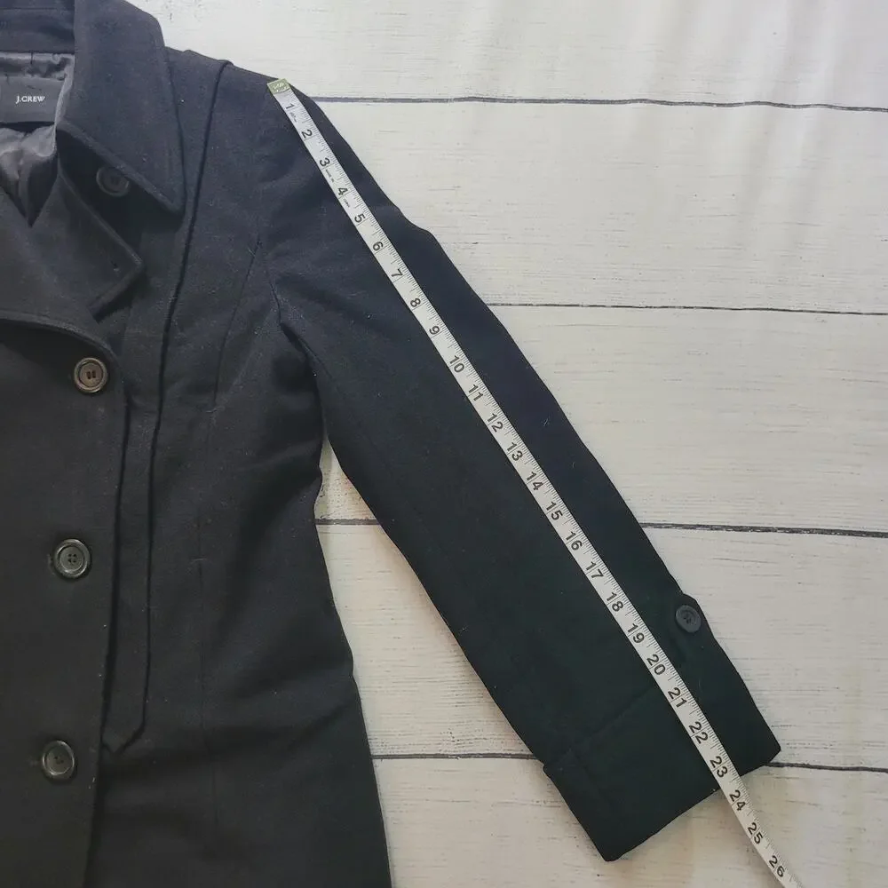 J. Crew Size est 6 Women's Black Double Breasted Short Length Gray Wool Pea Coat - Picture 8 of 10